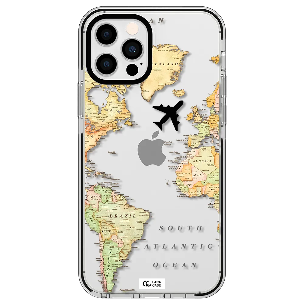Travel Map Apple iPhone 12 pro impact black border Case