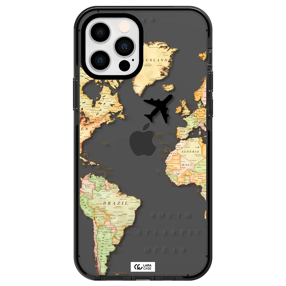 Travel Map Apple iPhone 12 pro impact Smoke Black Case