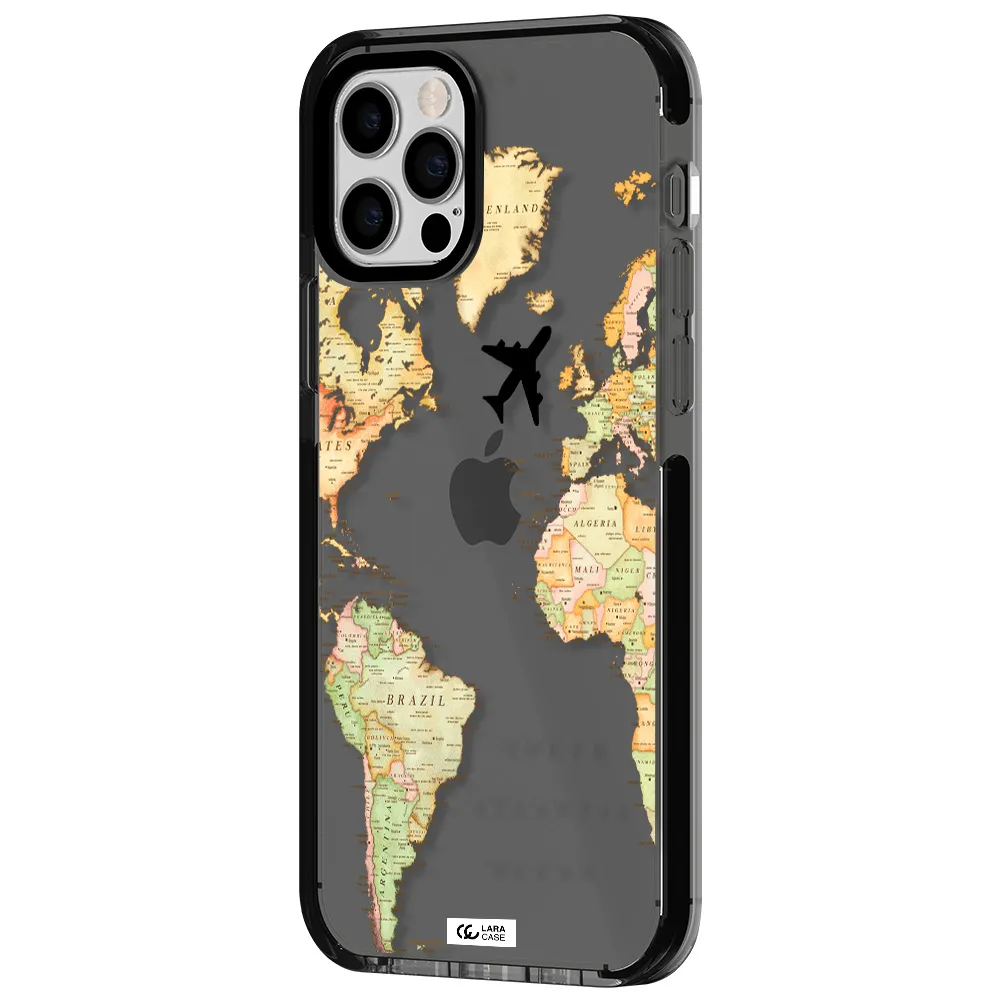 Travel Map Apple iPhone 12 pro impact Smoke Black Case