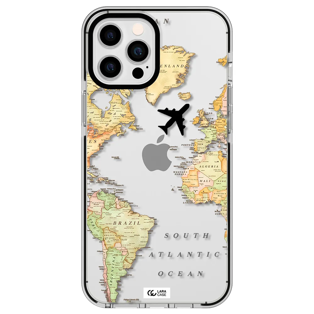 Travel Map Apple iPhone 12 pro max impact black border Case