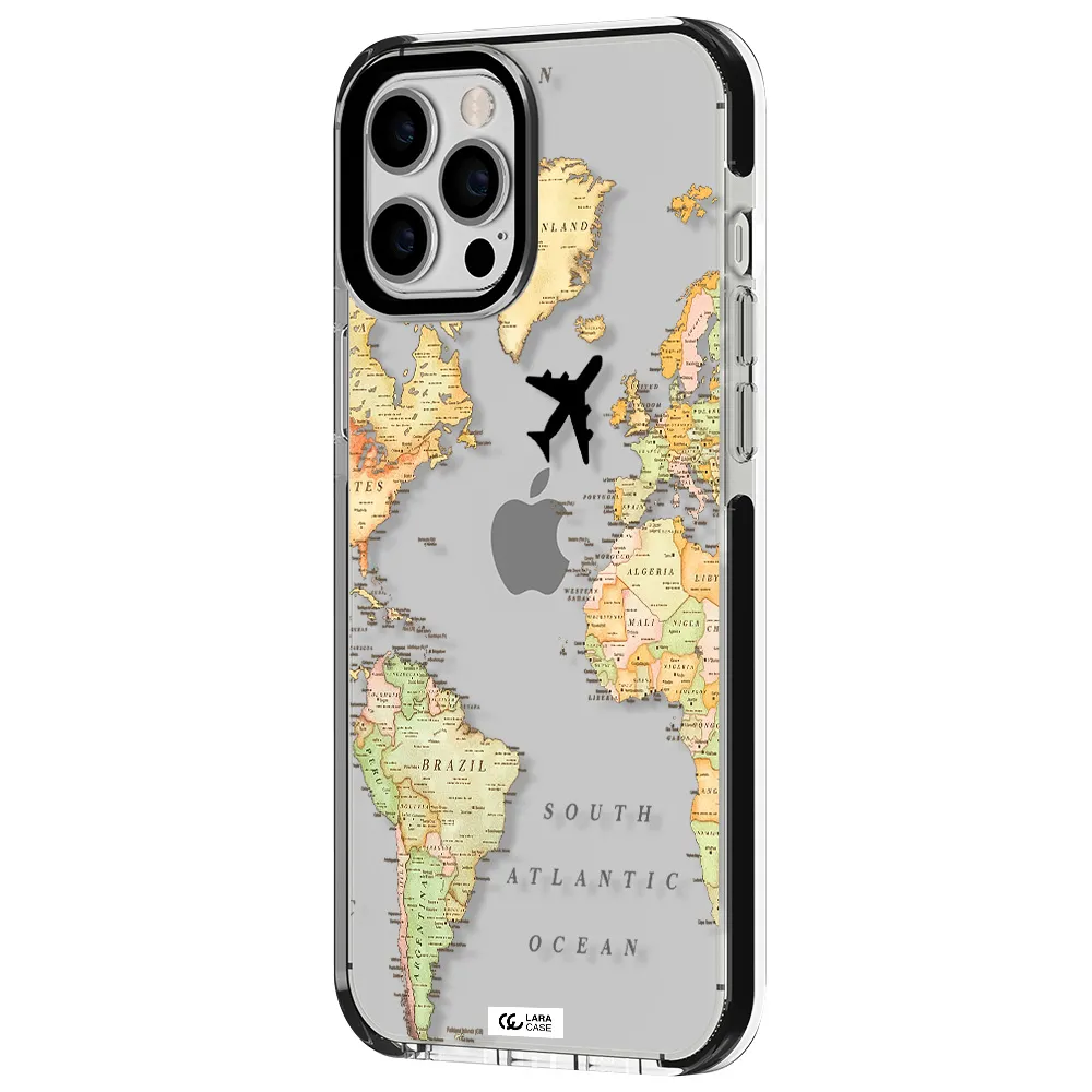 Travel Map Apple iPhone 12 pro max impact black border Case