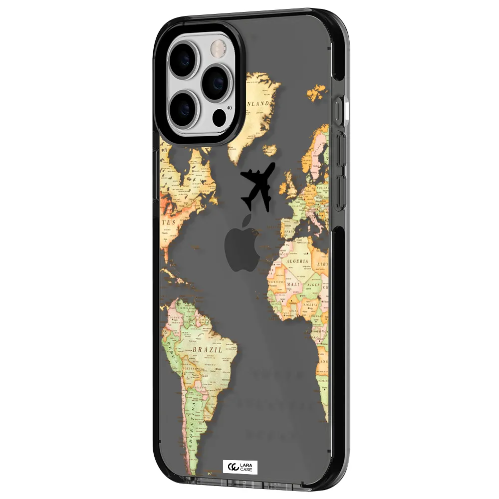 Travel Map Apple iPhone 12 pro max impact Smoke Black Case