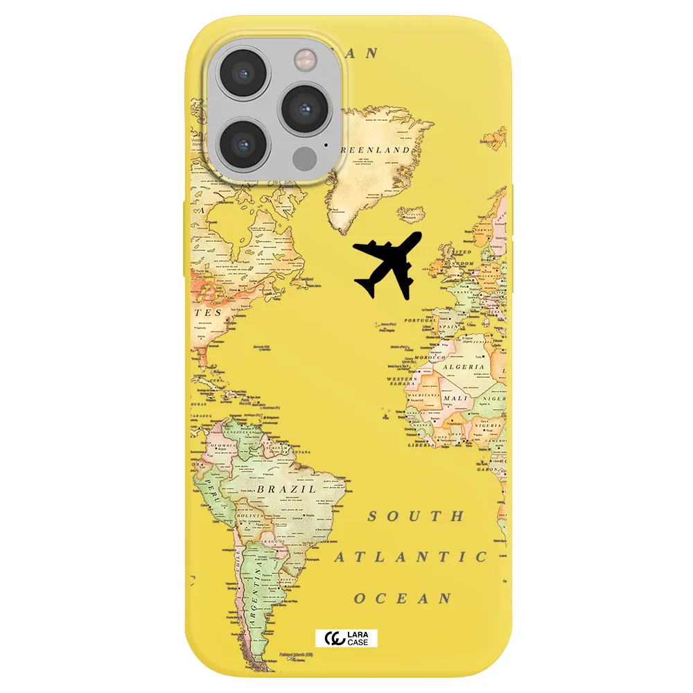Travel Map Apple iPhone 12 pro max Silicone canary yellow Case