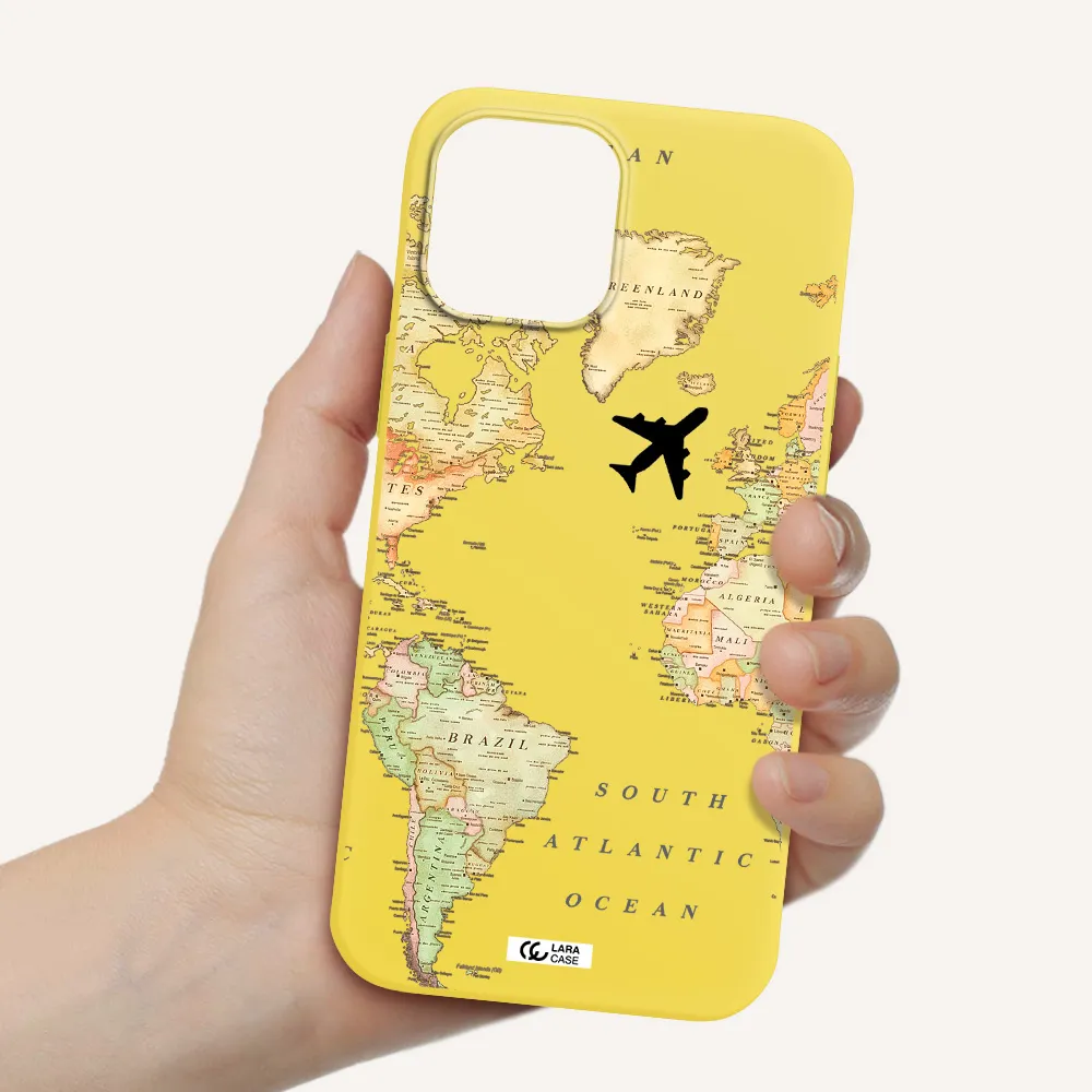 Travel Map Apple iPhone 12 pro max Silicone canary yellow Case