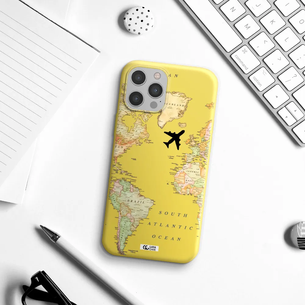 Travel Map Apple iPhone 12 pro Silicone canary yellow Case