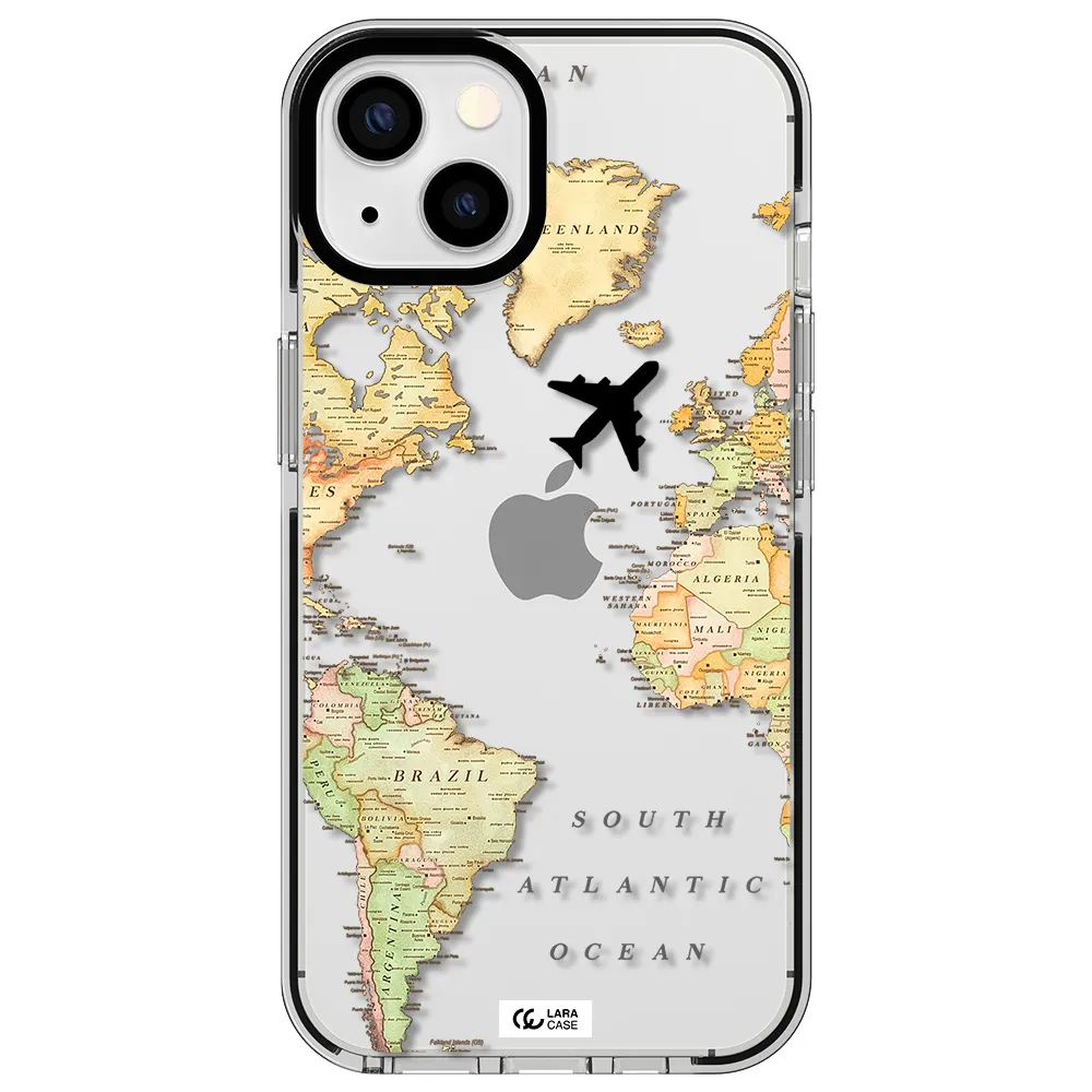 Travel Map Apple iPhone 13 impact black border Case