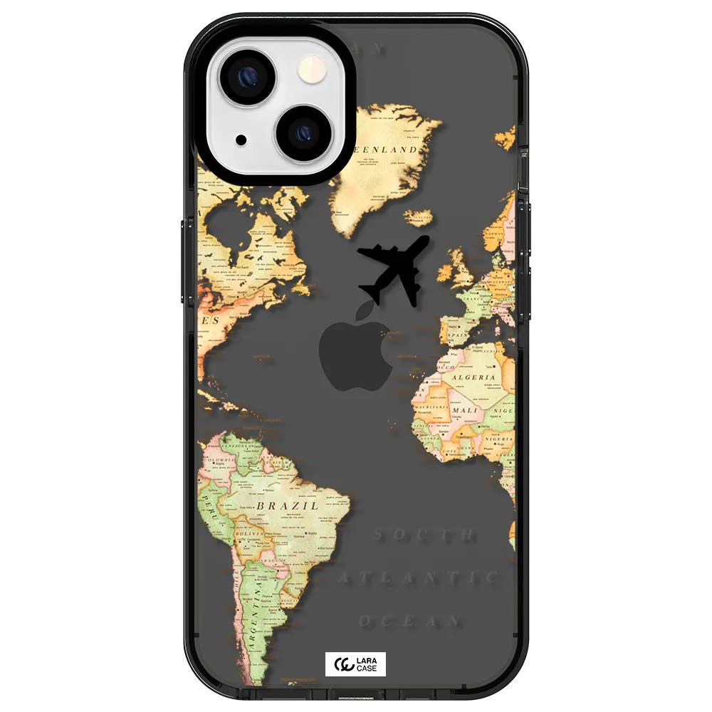 Travel Map Apple iPhone 13 impact Smoke Black Case
