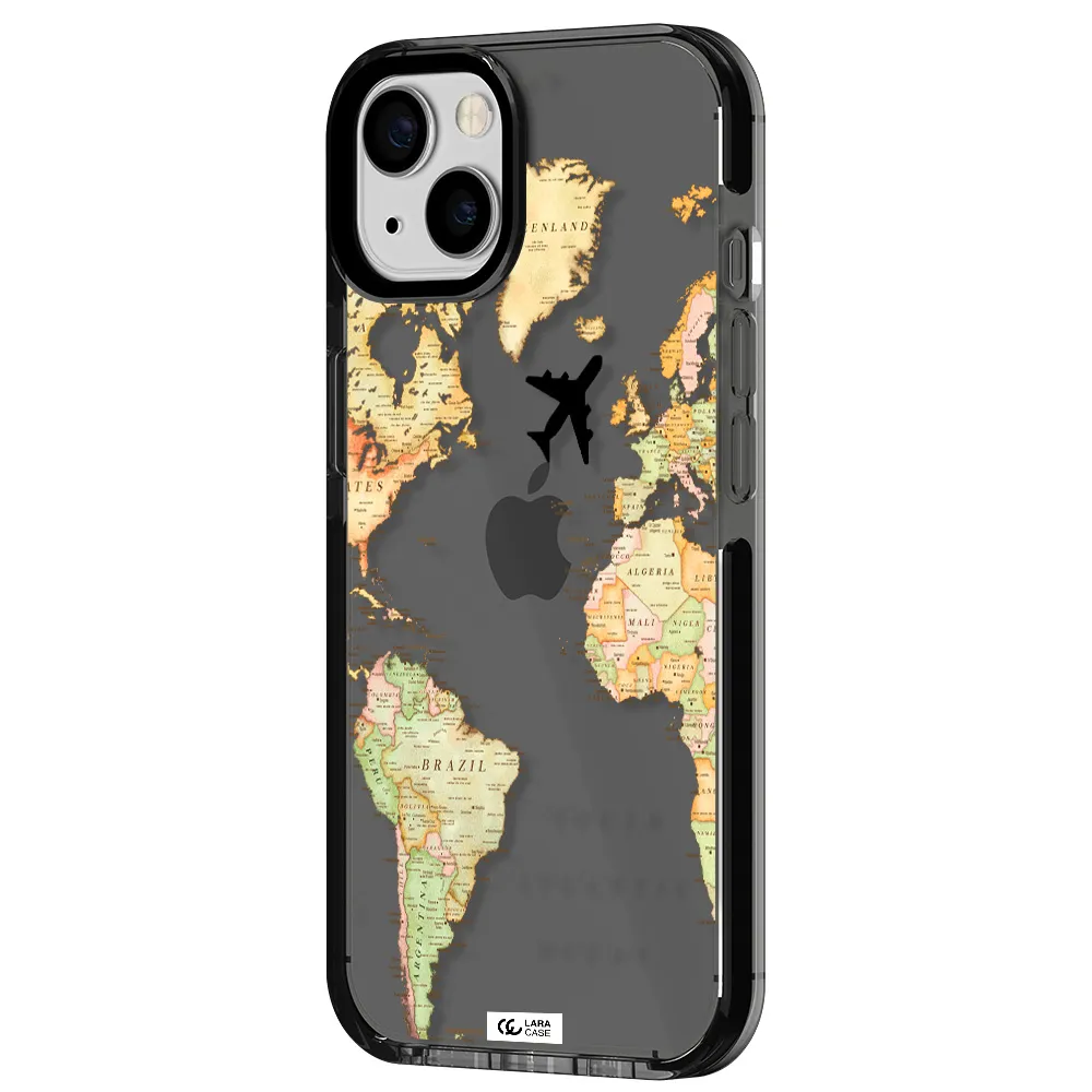 Travel Map Apple iPhone 13 impact Smoke Black Case