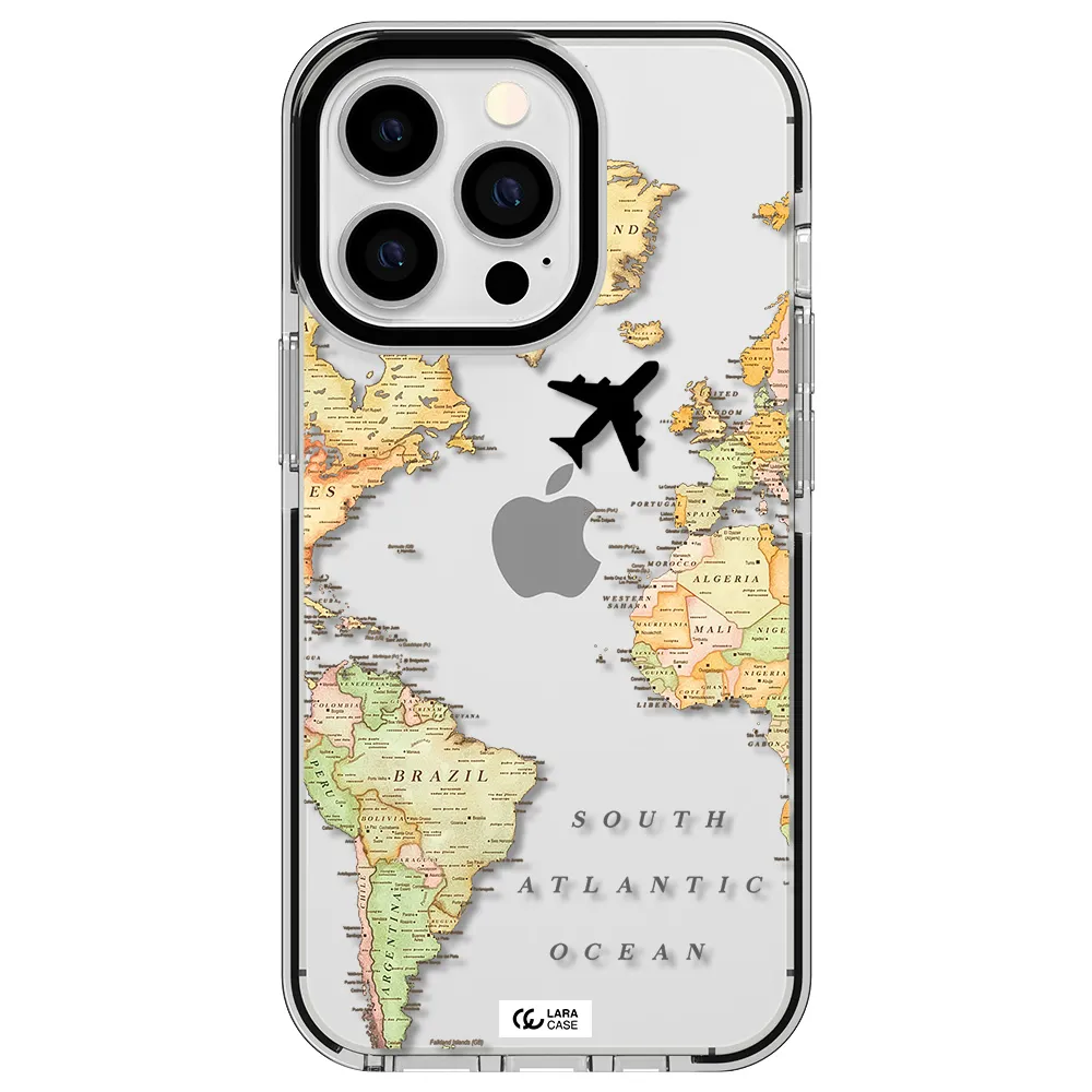 Travel Map Apple iPhone 13 Pro impact black border Case