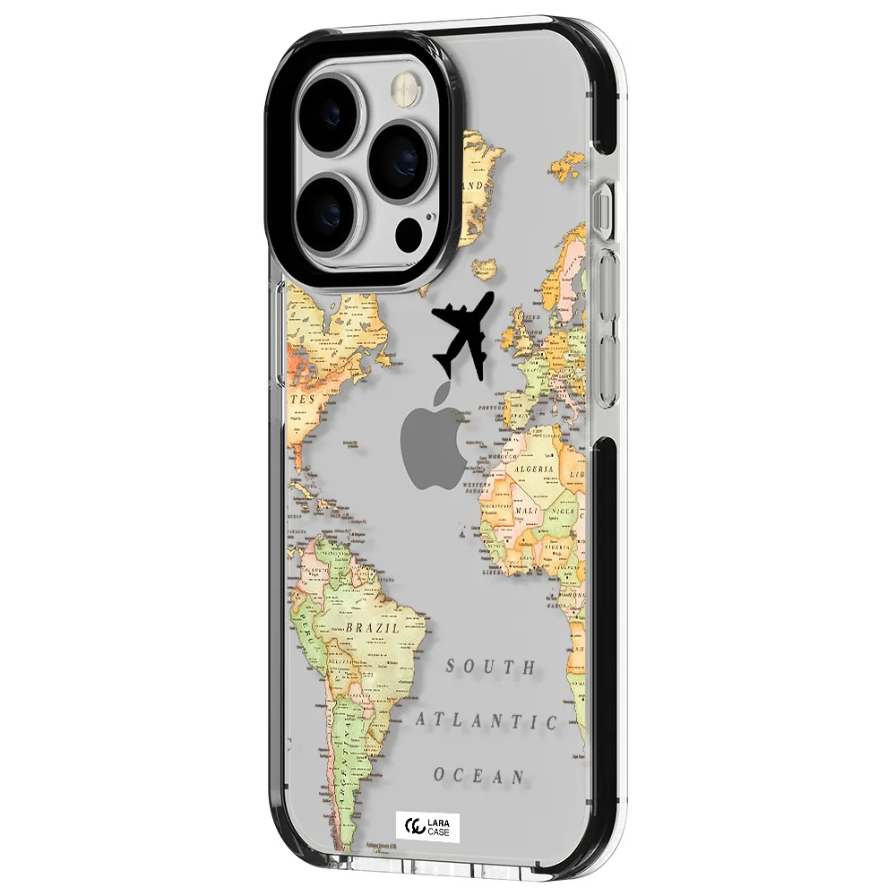 Travel Map Apple iPhone 13 Pro impact black border Case