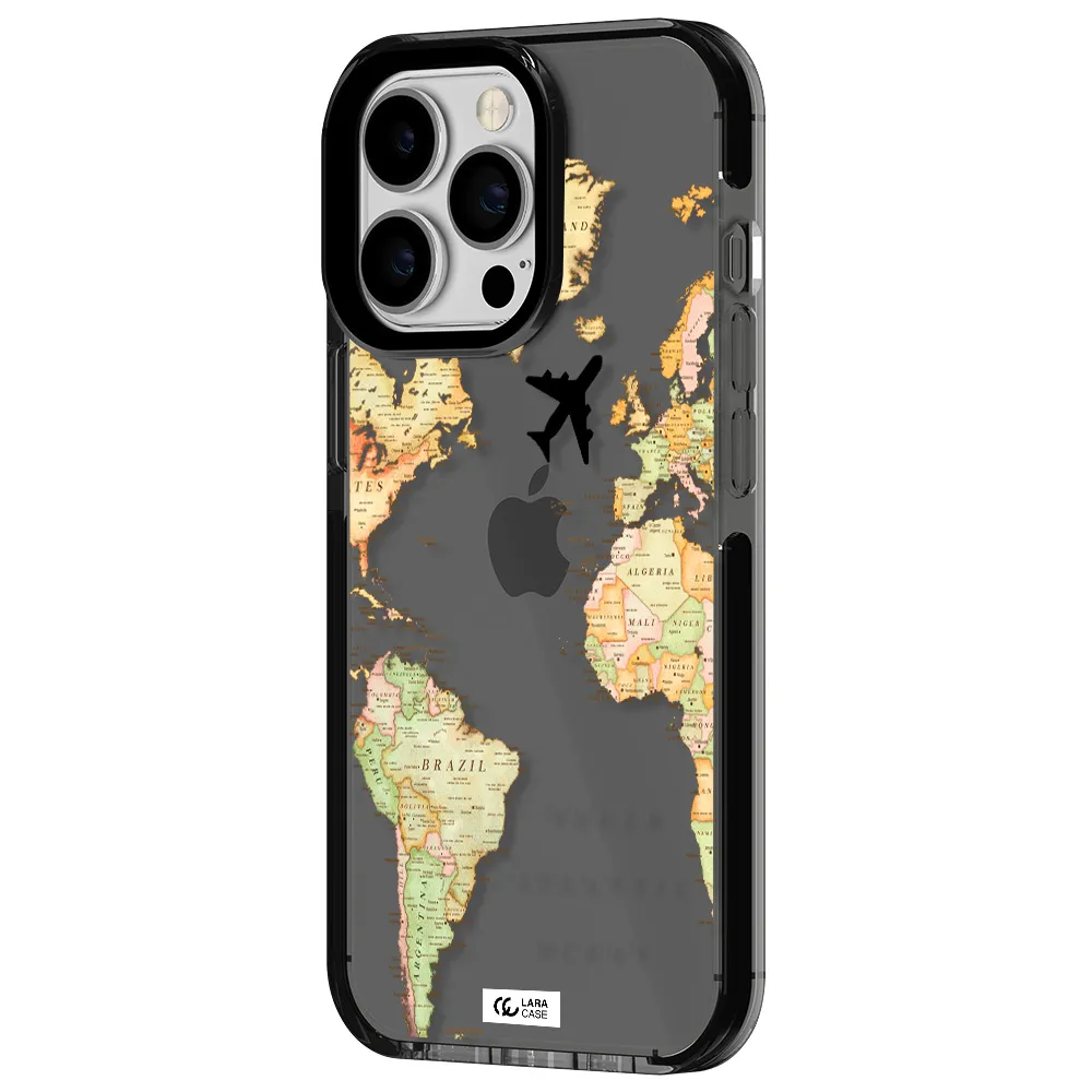 Travel Map Apple iPhone 13 Pro impact Smoke Black Case