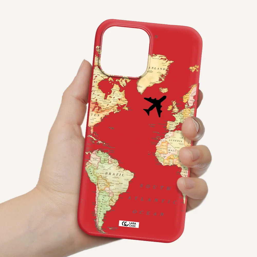 Travel Map Apple iPhone 13 Pro Max Silicone Imperial Red Case