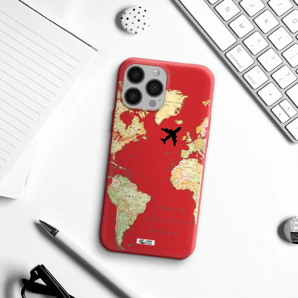 Travel Map Apple iPhone 13 Pro Max Silicone Imperial Red Case