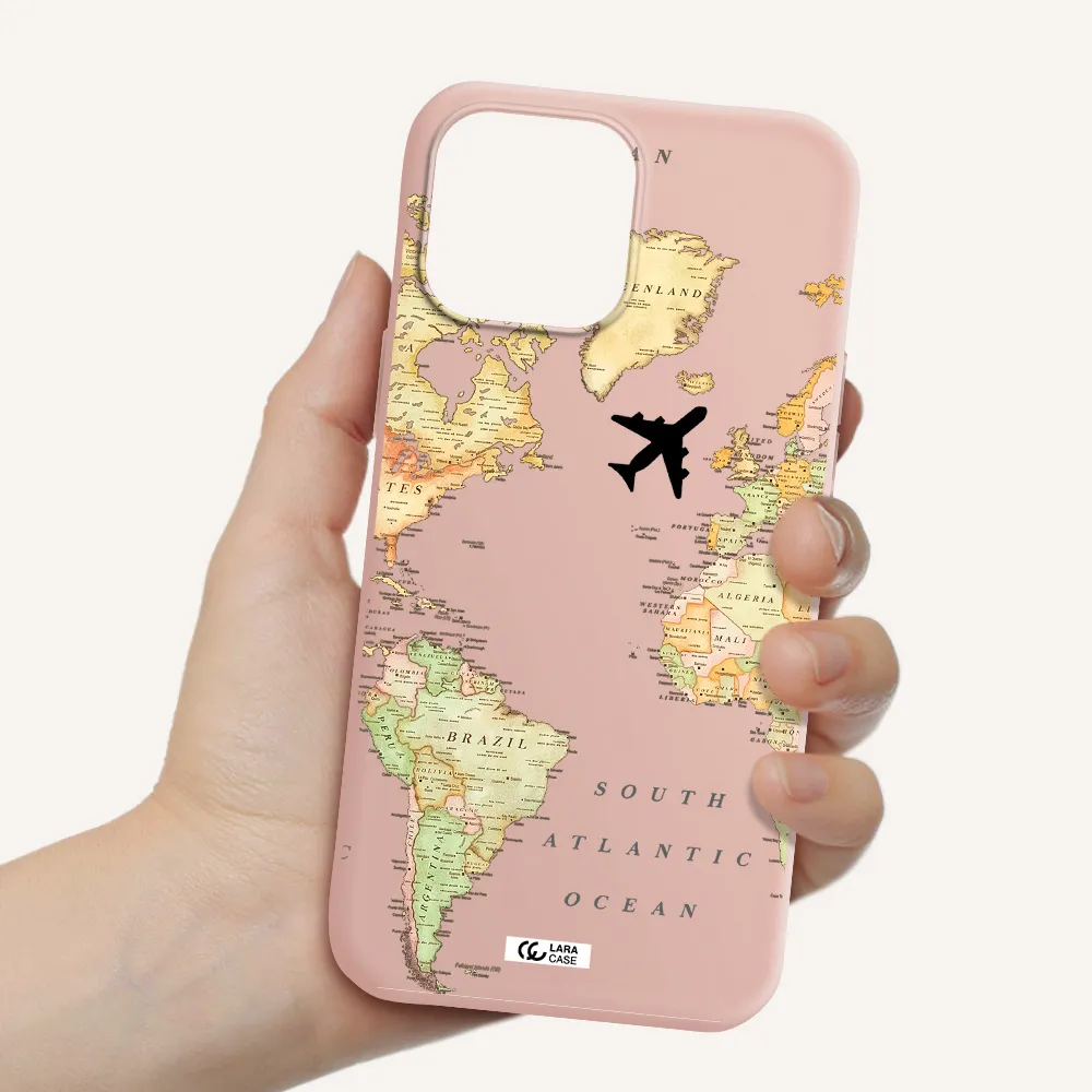 Travel Map Apple iPhone 13 Pro Max Silicone pastel pink Case