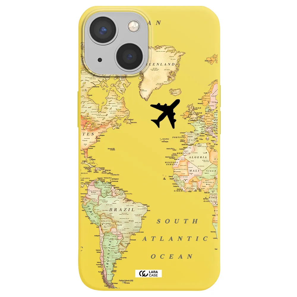 Travel Map Apple iPhone 13 Silicone canary yellow Case
