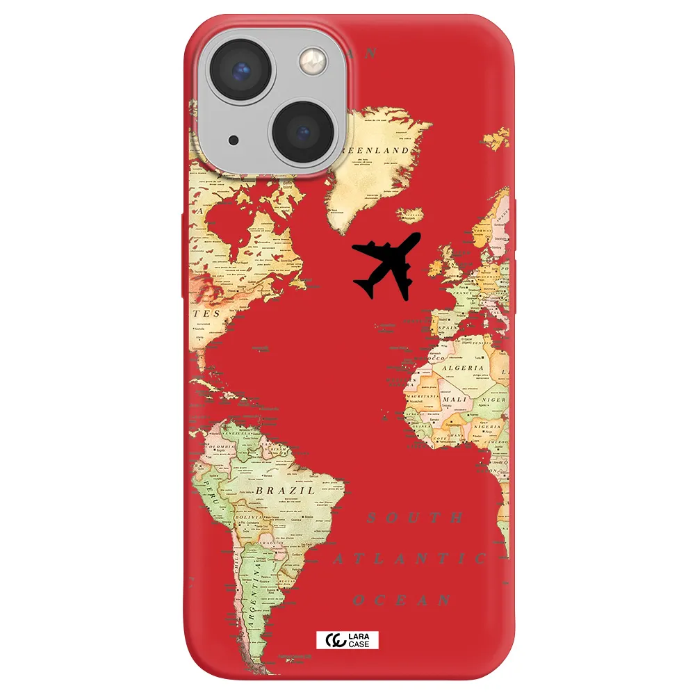 Travel Map Apple iPhone 13 Silicone Imperial Red Case