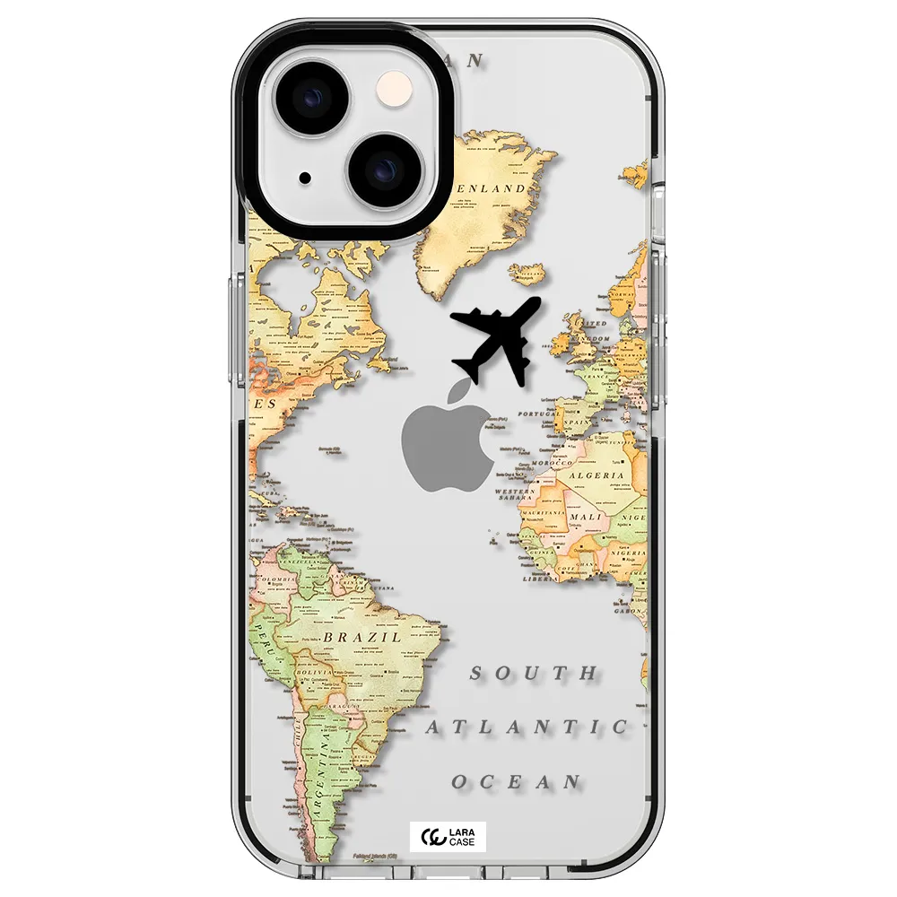 Travel Map Apple iPhone 14 impact black border Case