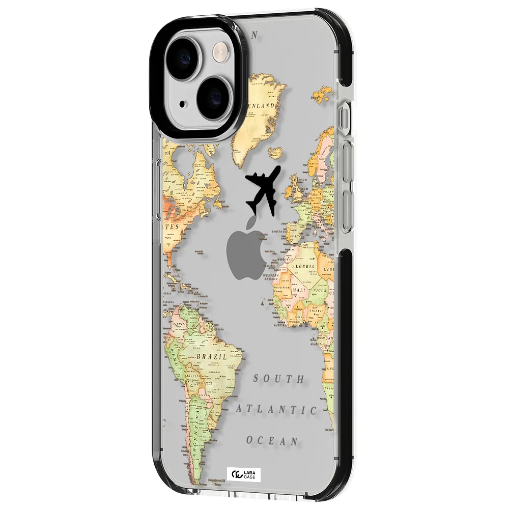 Travel Map Apple iPhone 14 impact black border Case