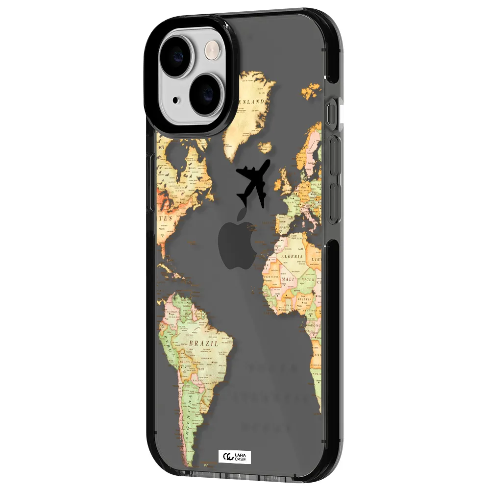 Travel Map Apple iPhone 14 impact Smoke Black Case