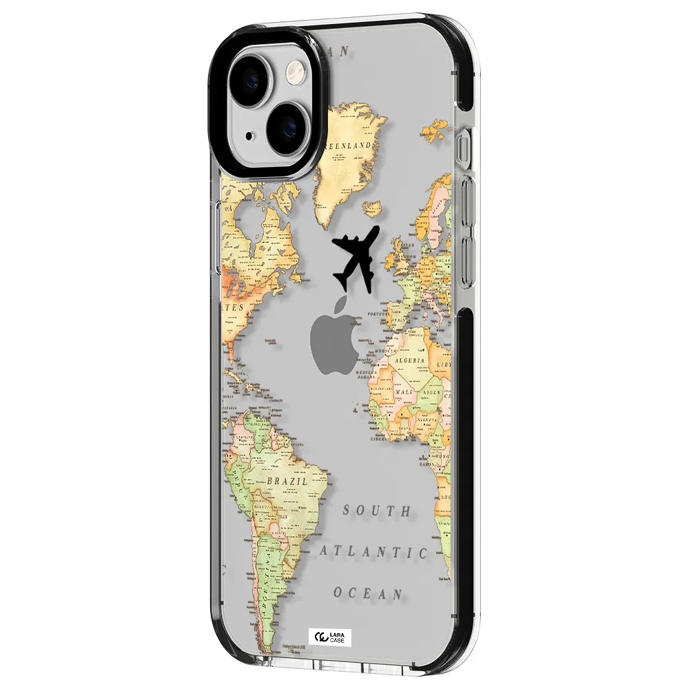 Travel Map Apple iPhone 14 plus impact black border Case