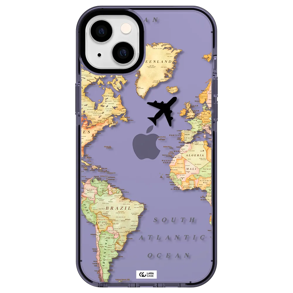 Travel Map Apple iPhone 14 plus impact Lilac Case