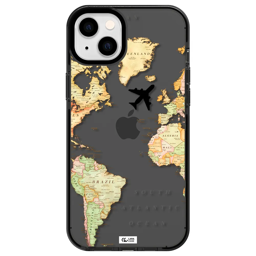 Travel Map Apple iPhone 14 plus impact Smoke Black Case