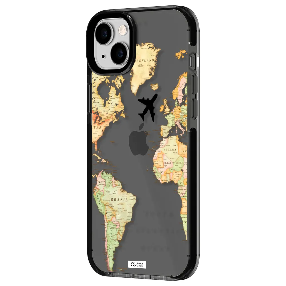 Travel Map Apple iPhone 14 plus impact Smoke Black Case