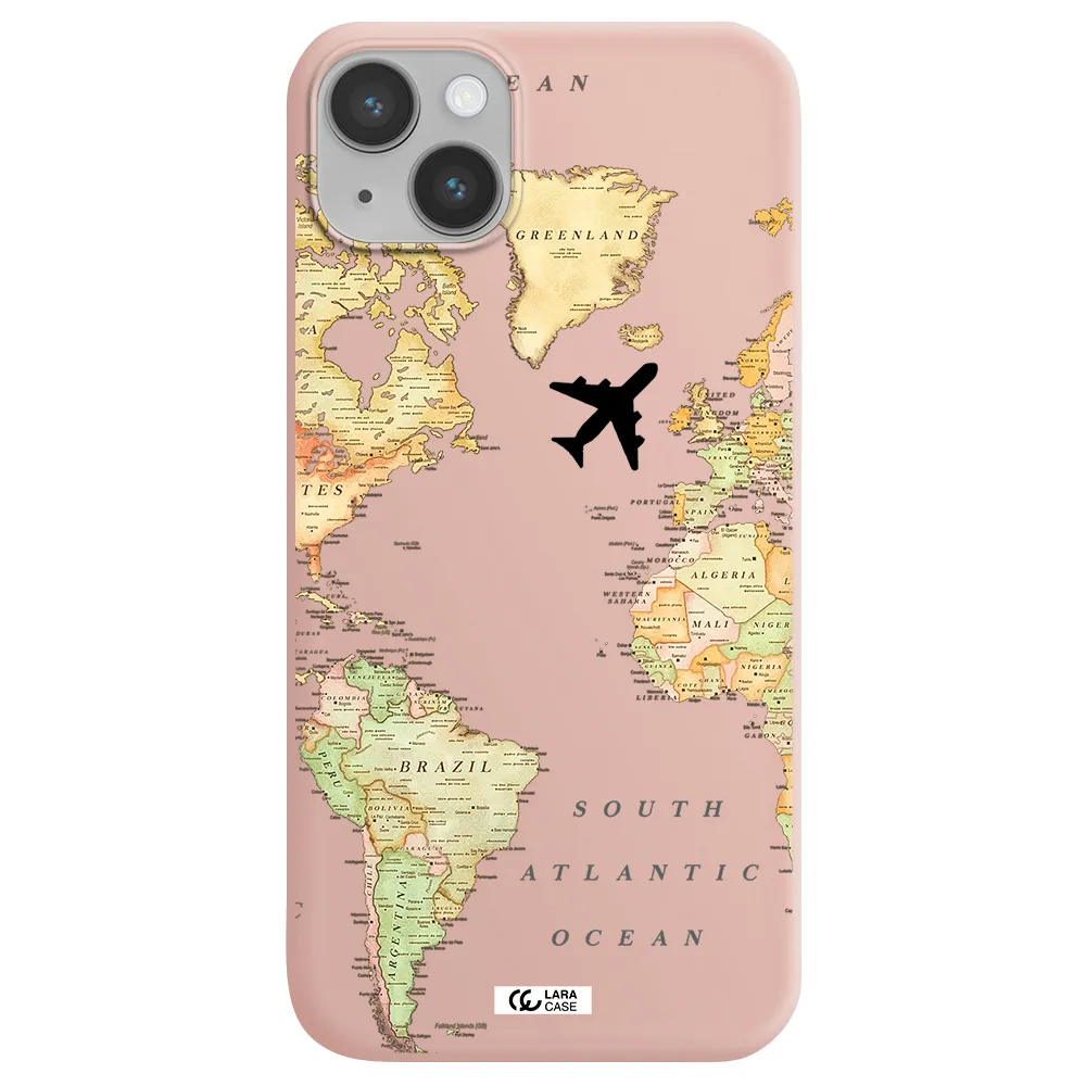 Travel Map Apple iPhone 14 plus Silicone pastel pink Case