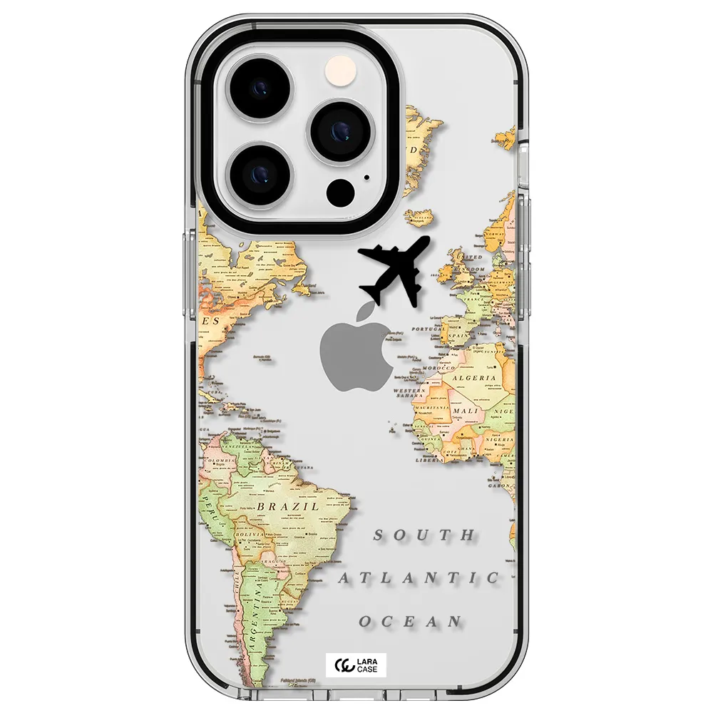 Travel Map Apple iPhone 14 pro impact black border Case