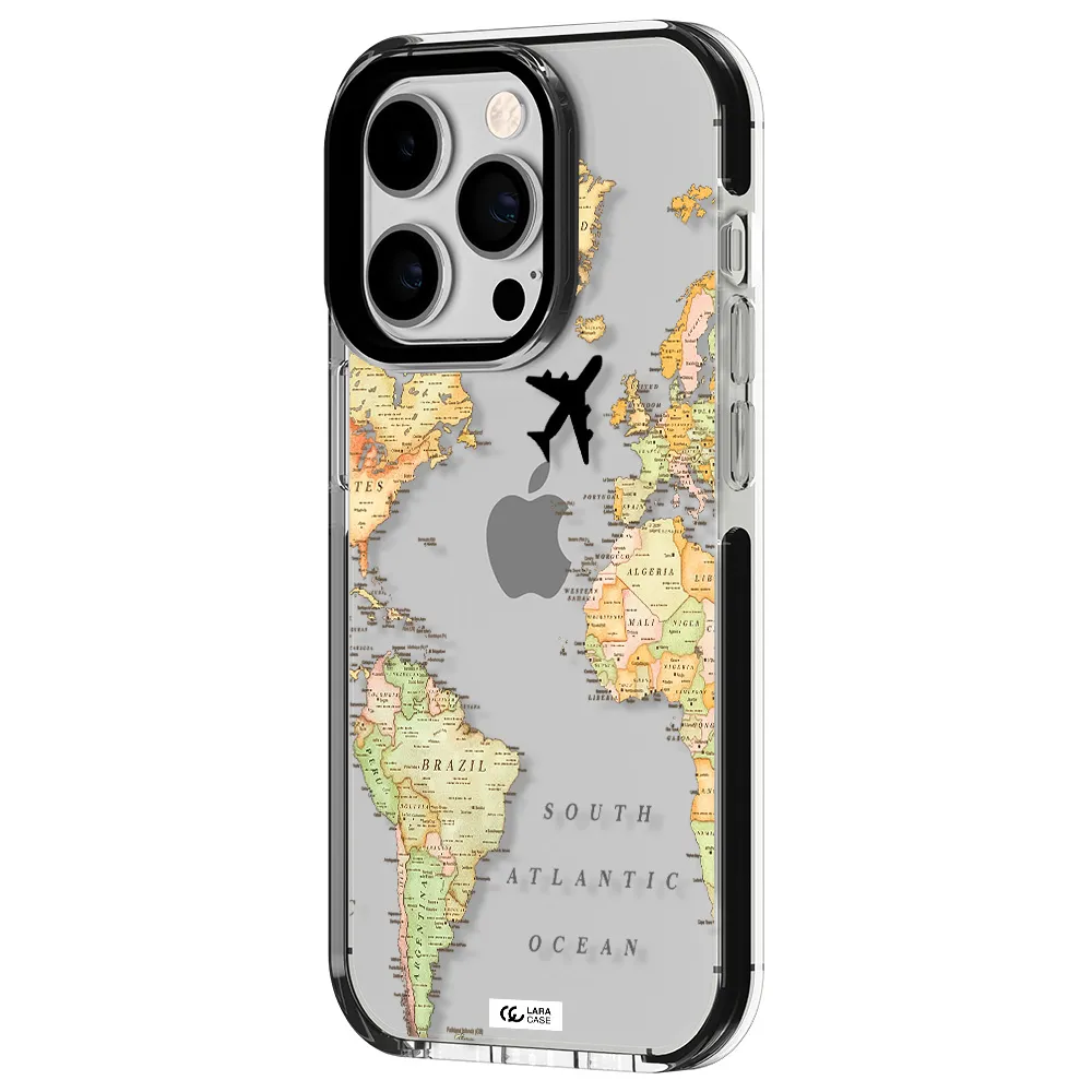 Travel Map Apple iPhone 14 pro impact black border Case