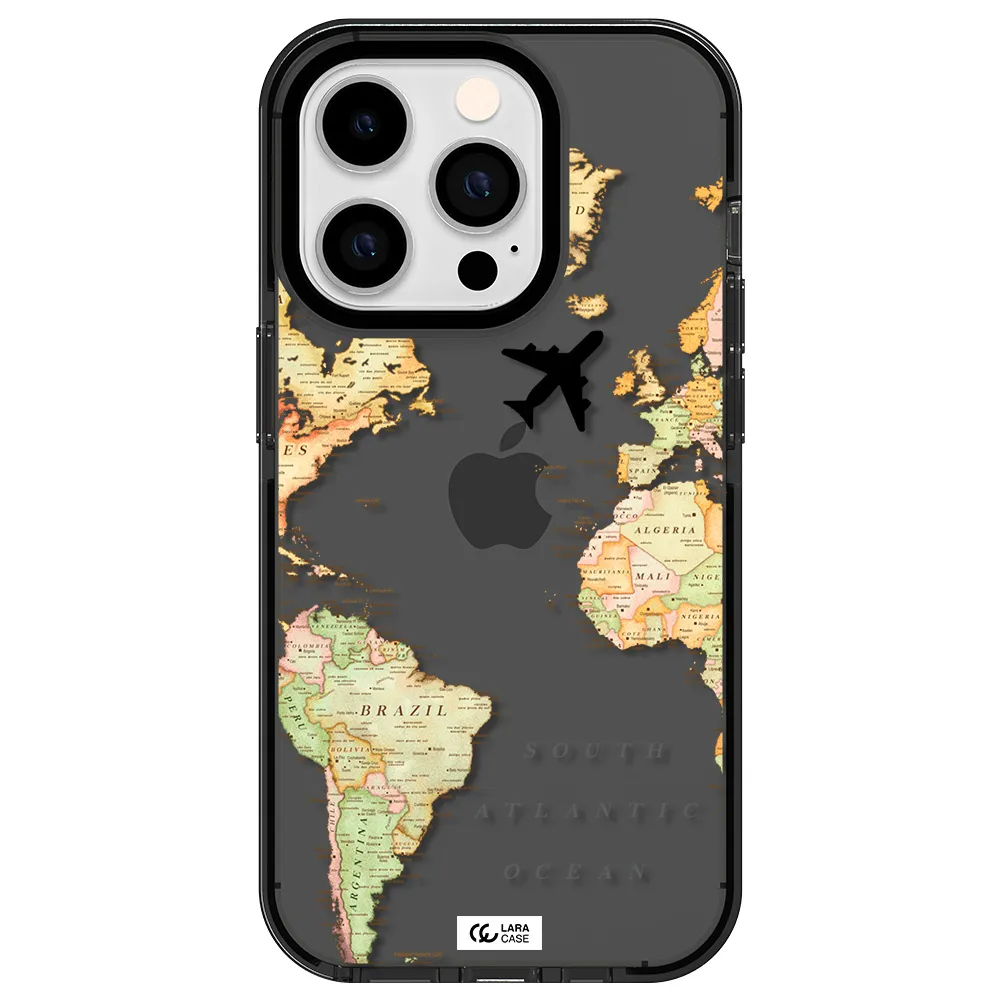 Travel Map Apple iPhone 14 pro impact Smoke Black Case