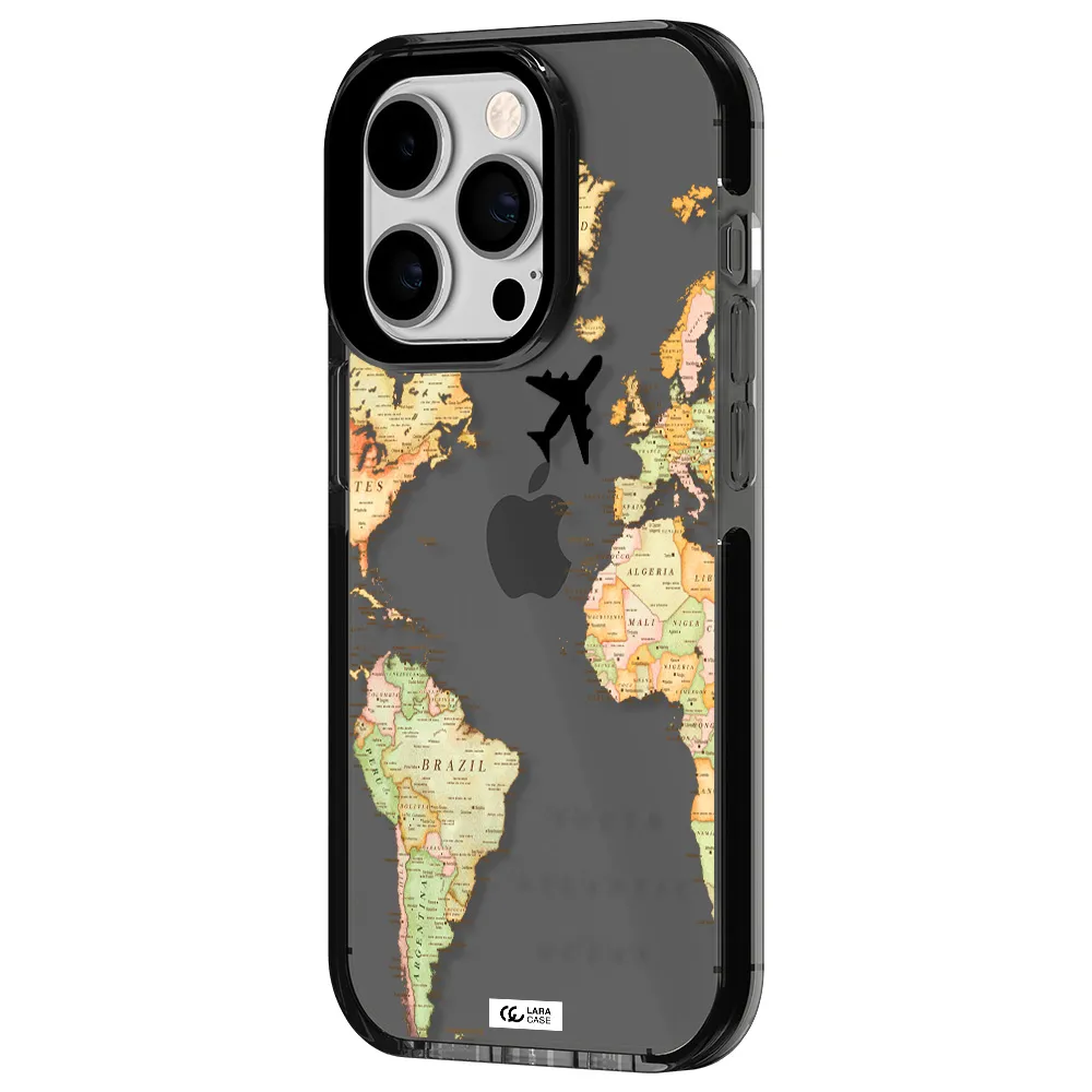 Travel Map Apple iPhone 14 pro impact Smoke Black Case