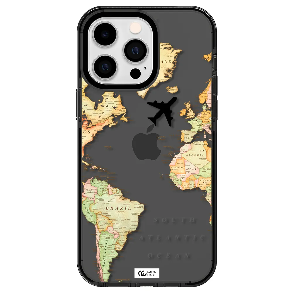 Travel Map Apple iPhone 14 pro max impact Smoke Black Case