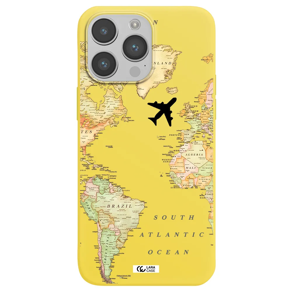 Travel Map Apple iPhone 14 pro max Silicone canary yellow Case