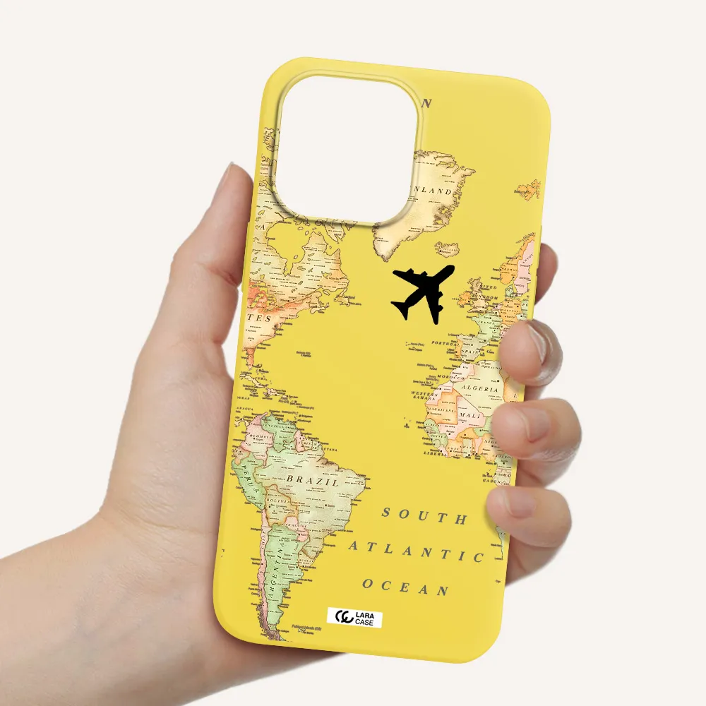 Travel Map Apple iPhone 14 pro max Silicone canary yellow Case