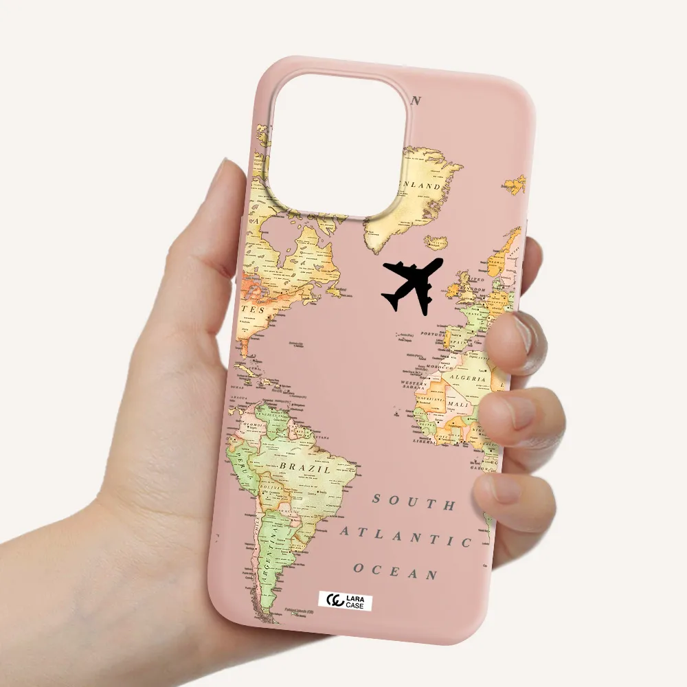 Travel Map Apple iPhone 14 pro Silicone pastel pink Case
