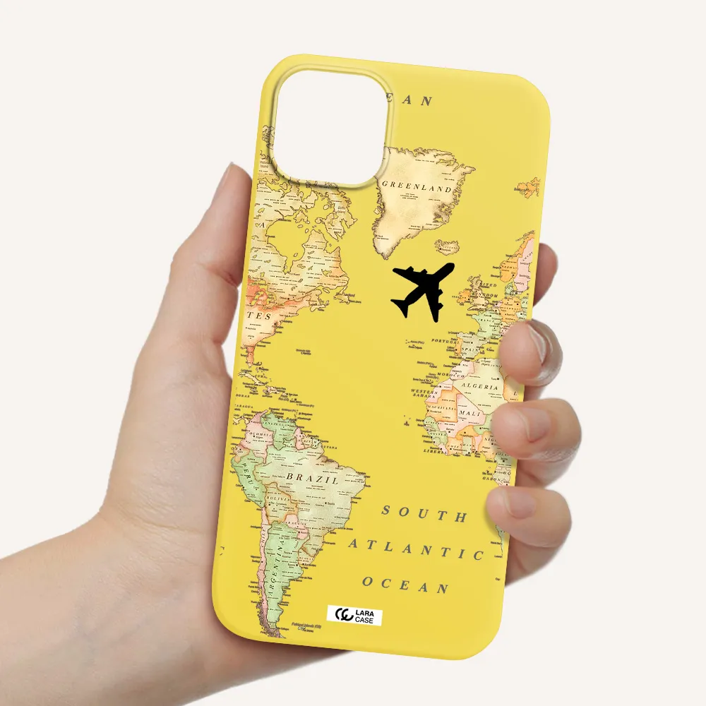 Travel Map Apple iPhone 14 Silicone canary yellow Case