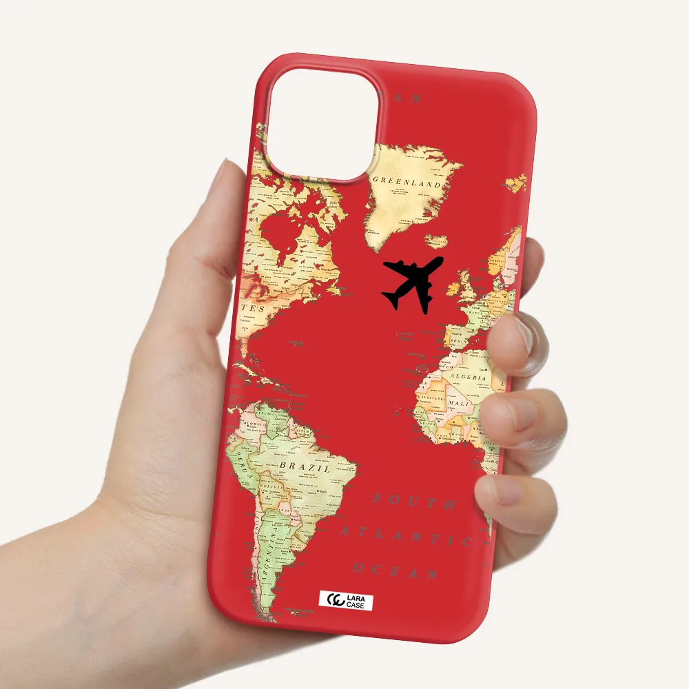 Travel Map Apple iPhone 14 Silicone Imperial Red Case
