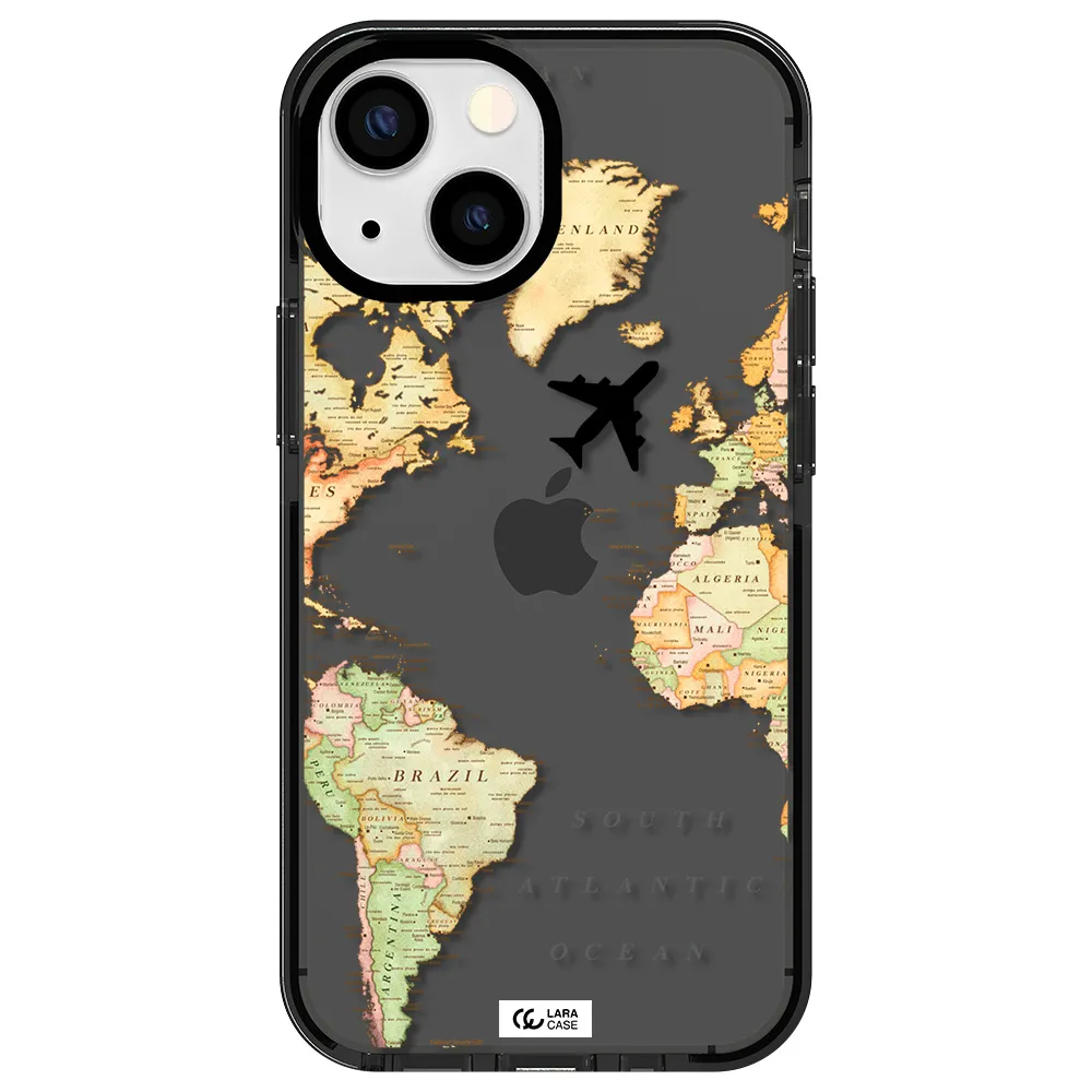 Travel Map Apple iPhone 15 impact Smoke Black Case