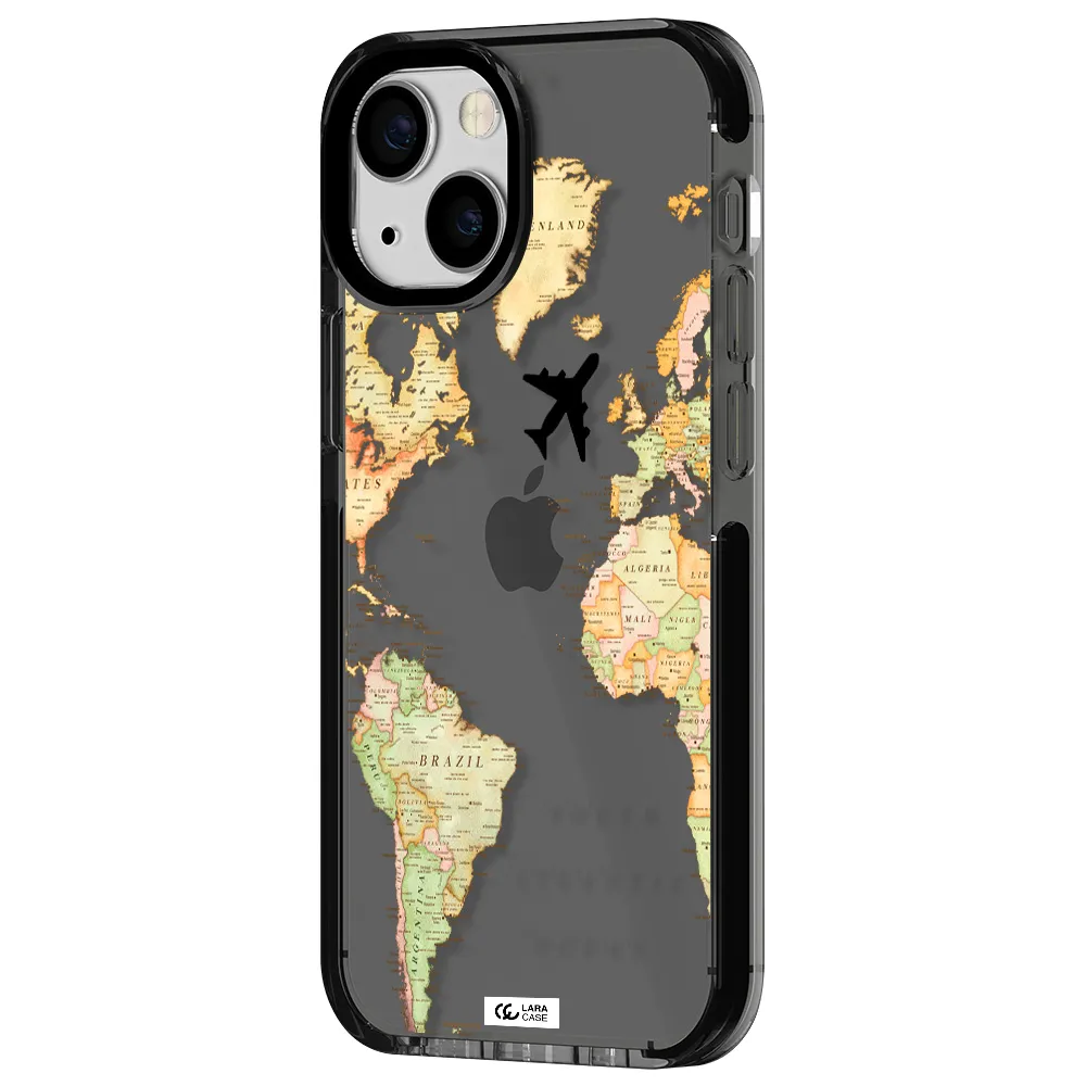 Travel Map Apple iPhone 15 impact Smoke Black Case