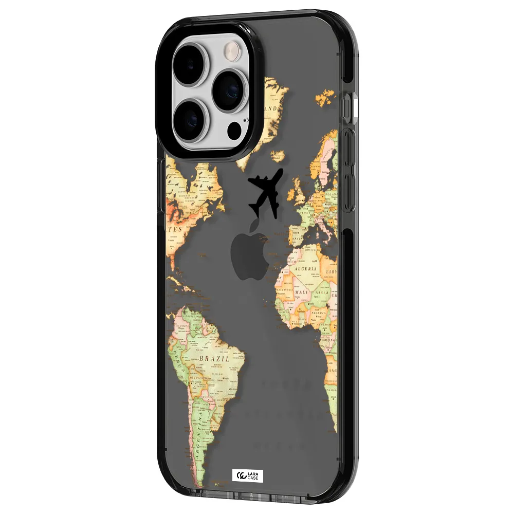 Travel Map Apple iPhone 15 Pro impact Smoke Black Case