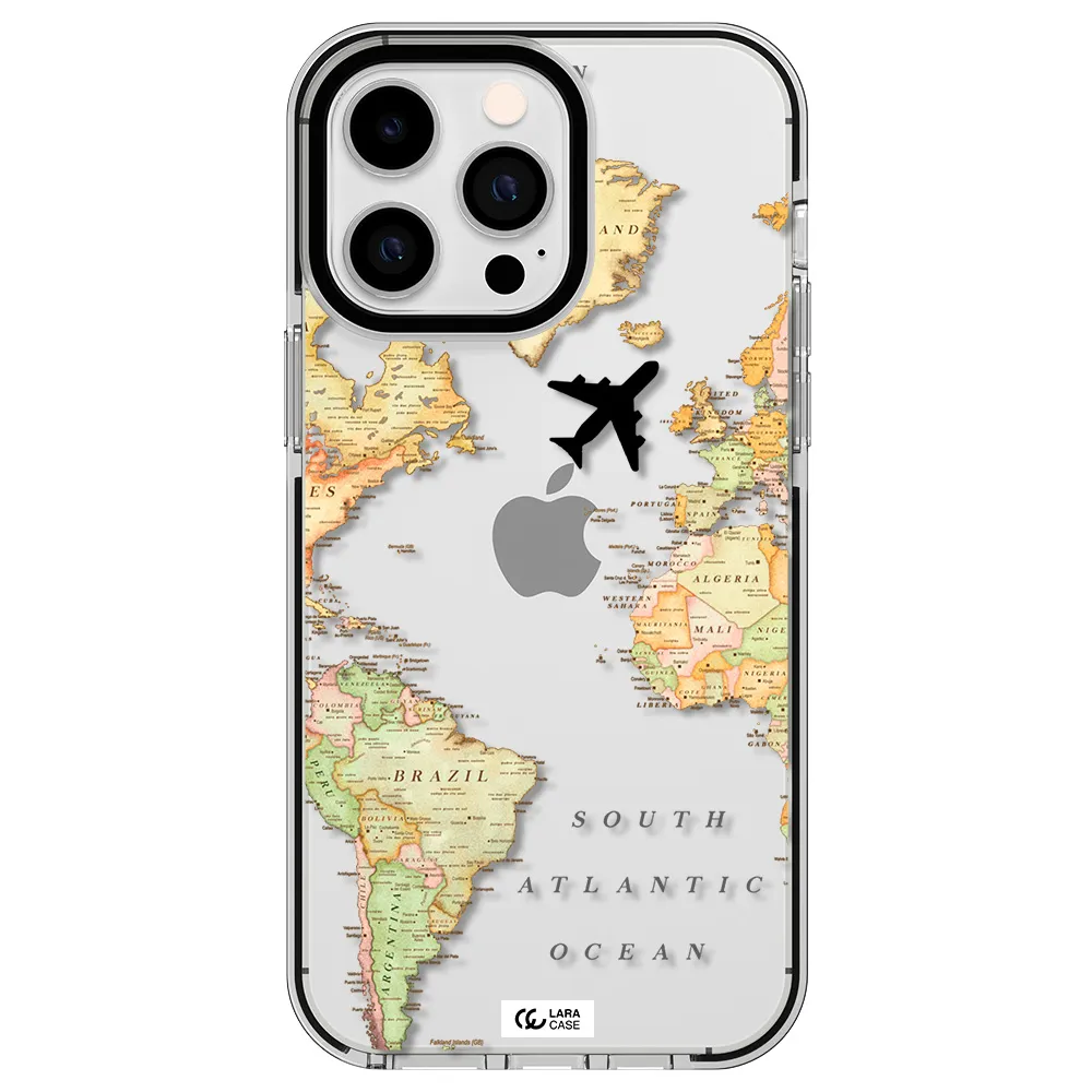 Travel Map Apple iPhone 15 Pro Max impact black border Case