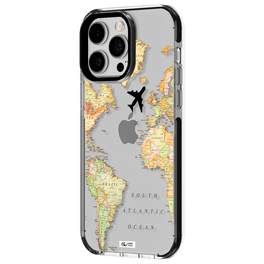 Travel Map Apple iPhone 15 Pro Max impact black border Case