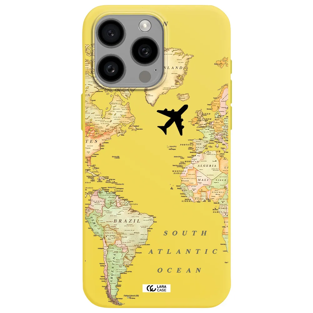Travel Map Apple Iphone 15 Pro max Silicone canary yellow Case