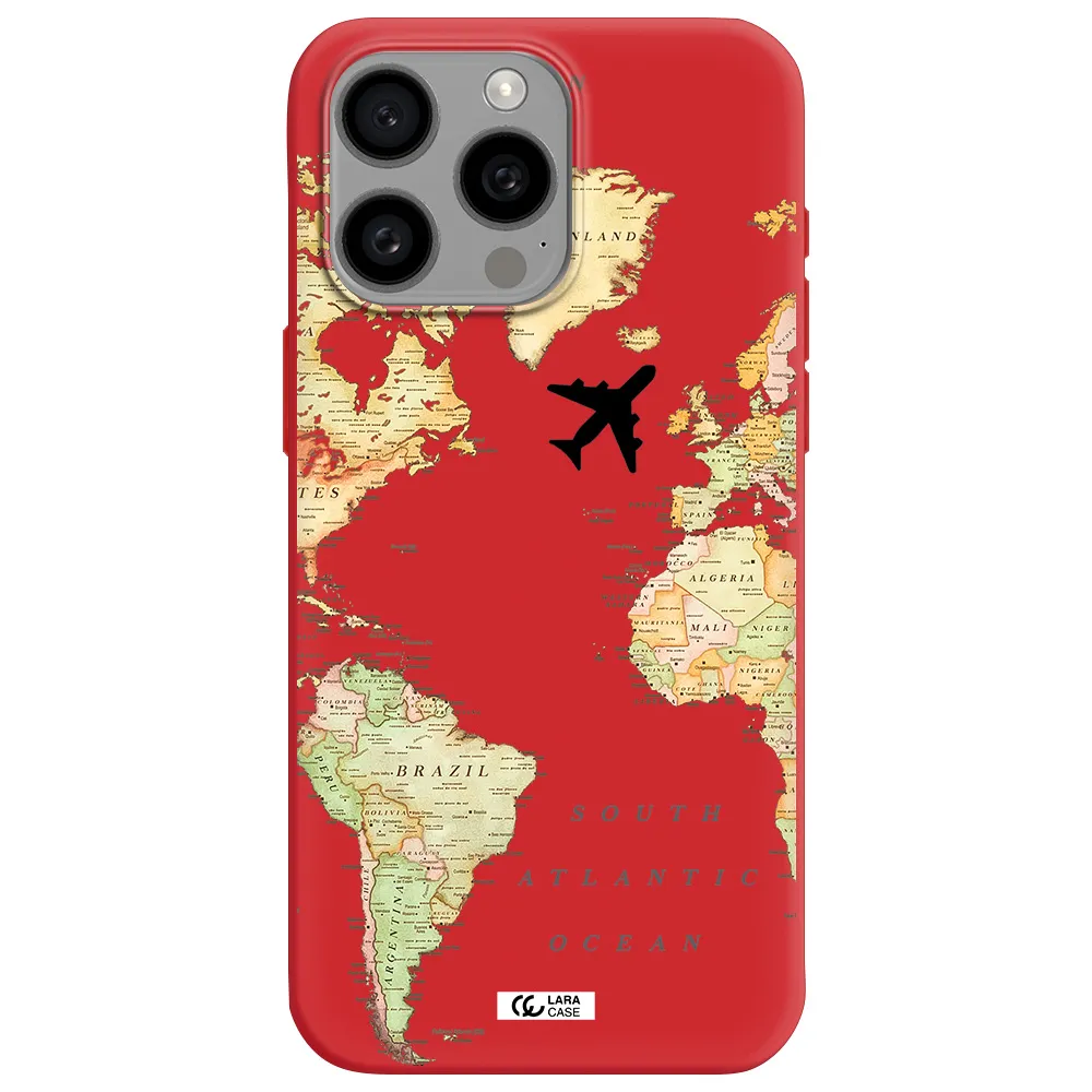 Travel Map Apple Iphone 15 Pro Max Silicone Imperial Red Case