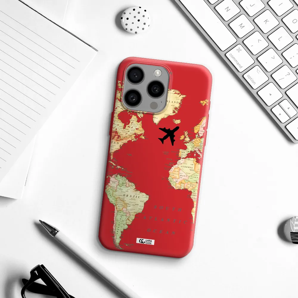 Travel Map Apple Iphone 15 Pro Max Silicone Imperial Red Case