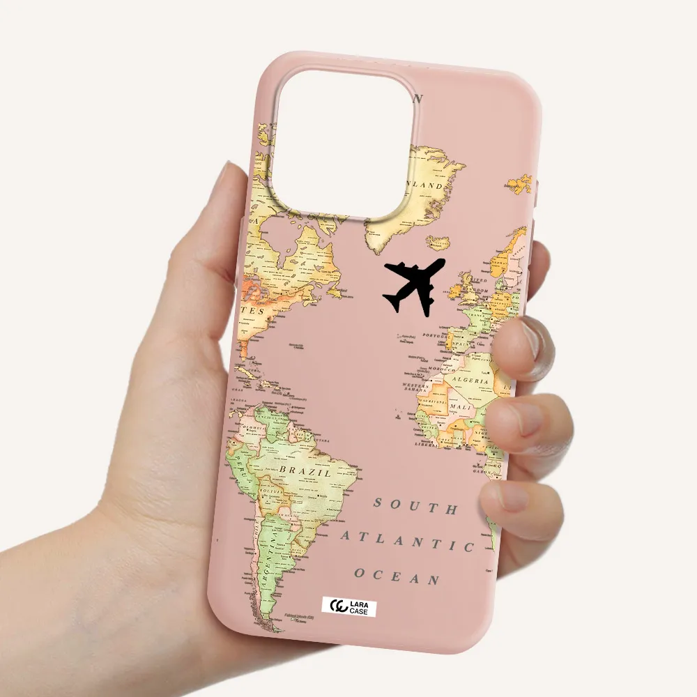 Travel Map Apple Iphone 15 Pro max Silicone pastel pink Case