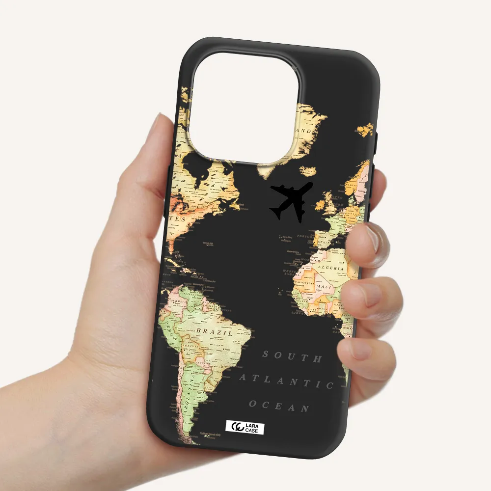 Travel Map Apple Iphone 15 Pro Silicone Black Case