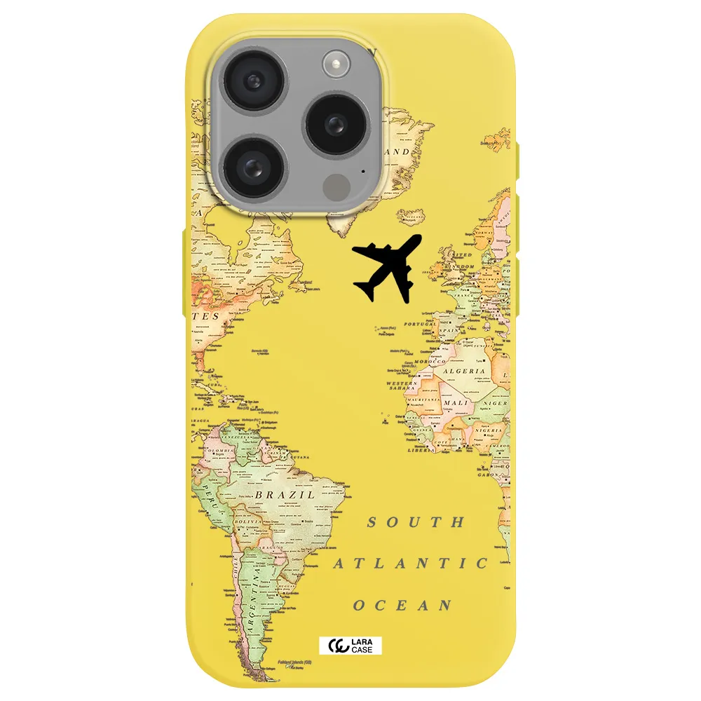 Travel Map Apple Iphone 15 Pro Silicone Canary Yellow Case