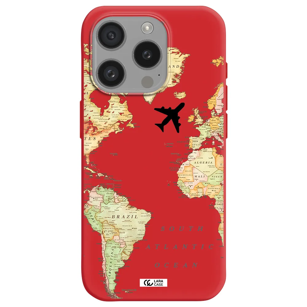 Travel Map Apple Iphone 15 Pro Silicone Imperial Red Case